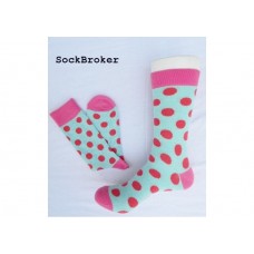 Turquoise Red and Pink polka dots crew / dress socks-men's