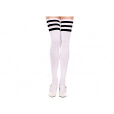 Thigh high white athlete tube socks with 3 Black stripes