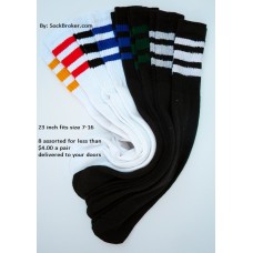 8 pairs of 23"  black and white assorted retro 3 stripe tube knee high socks