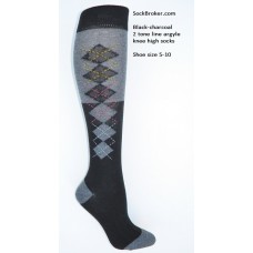 SZ 5-10 (2) Tone black and charcoal knee high argyle socks