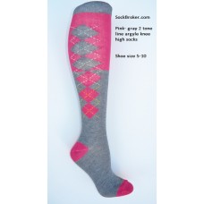 SZ 5-10 (2) Tone gray and hot pink knee high argyle socks