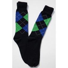 Black, Green, Blue Cotton Argyle Dress Socks 