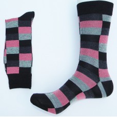 Black Pink Gray square box cotton argyle  dress socks