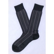 Vannucci King Size Black Pinstriped Mercerized Cotton Dress Socks