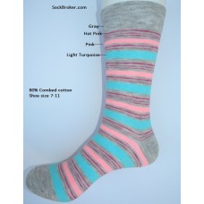Gray with pink and aqua Striped cotton dress socks Gray with pink and aqua Striped cotton dress socks