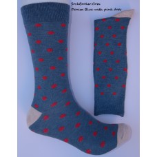 Cotton blue/ Gray and pink polka dot dress socks-Men's