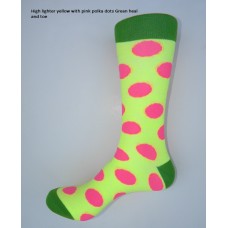 Neon yellow with pink polka dot dress socks size 8-12