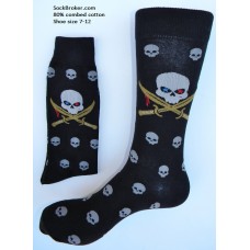 Men's pirate sword skull cotton dress socks size 8-12