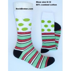 Men's green polka-dot striped cotton dress socks