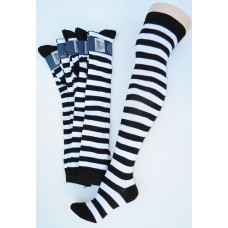 Black and white cotton thick striped over the knee thigh high socks
