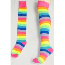Thigh High Neon Pink Rainbow Striped Socks