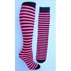 Opaque black and neon  pink striped knee high socks