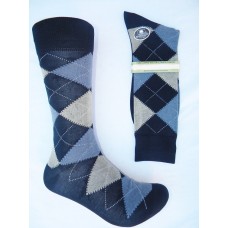Vannucci Mercerized Cotton Navy Blue Argyle Socks-Men's