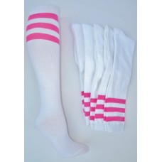 White with three hot pink striped knee high socks White with three hot pink striped knee high socks
