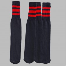 23"  Black tube socks with three red stripes knee high socks