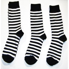 Black and White Striped Cotton Dress Socks Sz-8-12