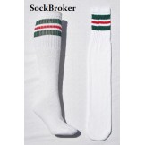 White tube socks with Green and red..