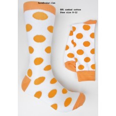 Cotton white and orange polka dot dress socks-Men's