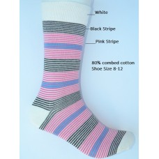White with pink and black striped dress socks size 8-12