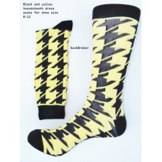 Black and yellow hounds-tooth cotton dress socks-Men's 7-12 Black and yellow hounds-tooth cotton dress socks-Men's 7-12