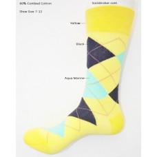 Cotton yellow black aqua argyle dress socks size 7-12 Cotton yellow black aqua argyle dress socks size 7-12
