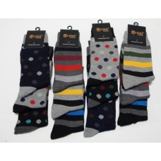 6 pr  Men's Small Size 5-8 Striped & Polka-Dot Cotton Dress Socks by Leeds