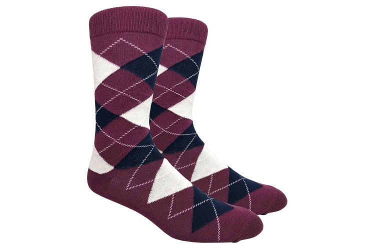 Burgundy Cotton Argyle Dress Socks