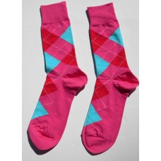 Fuschia, Turquoise, Red Cotton Argyle Socks-Men's