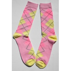 Pink with yellow and pink cotton argyle dress socks