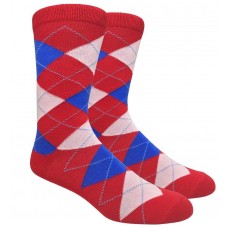 Sale!!! Red blue and white combed cotton argyle socks-men's