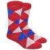 Sale!!! Red blue and white combed cotton argyle socks-men's