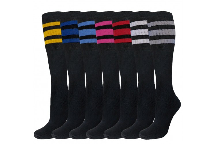22” KNEE HIGH WHITE tube socks with RED/BLACK stripes style 3 22-62