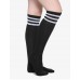 3 Pack 23" Black with three white stripes tube knee socks