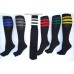 23"  Black tube socks with three royal blue stripes knee high socks