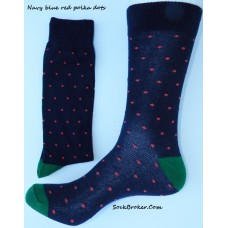 Cotton Navy and red polka dot dress socks-Men's