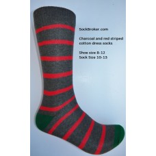 Charcoal with red cotton striped dress socks size 8-12