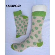 Men's beige and green polka dots crew / dress socks
