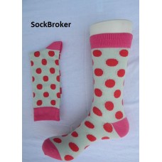 Off white with pink and red polka dots crew / dress socks-men's