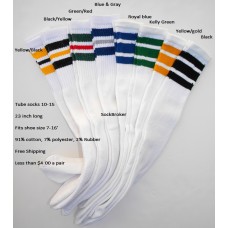 Special!  8 pairs of 23"  Assorted retro 3 Stripe Tube Knee High Socks