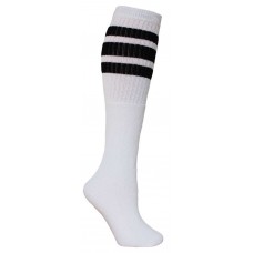 19" White cotton tube socks with three black stripes knee high socks