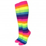 Pink rainbow striped knee high sock..