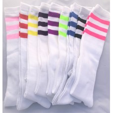 White Three Striped Old School Knee High Socks