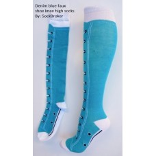 Blue faux shoe knee high socks Blue faux shoe knee high socks