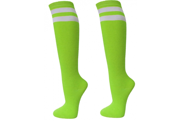 Double Striped Neon Green Knee High Socks