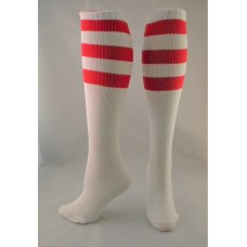 White with red Triple striped knee high socks