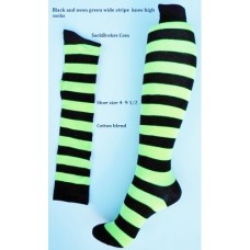 Neon Green and black wide thick striped knee high socks Neon Green and black wide thick striped knee high socks