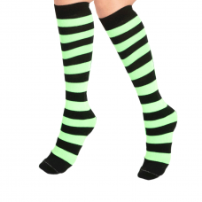 Black Neon Green Wide Striped Knee High Socks