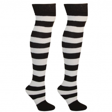 Black and white wide thick striped knee high socks