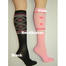 Cancer Awareness knee high socks  "peace, ribbon, love"