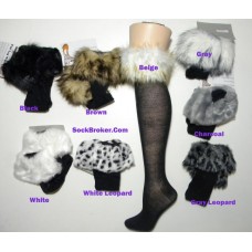 Fur trim cotton knee high socks size 4-10